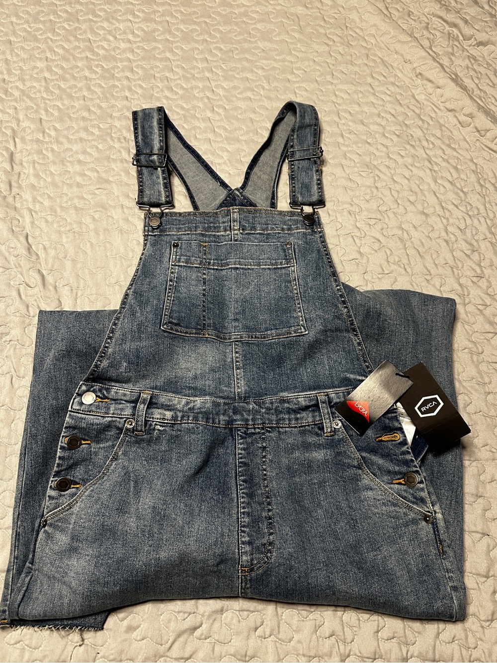 RVCA Dark Blue Denim Stretch Overalls